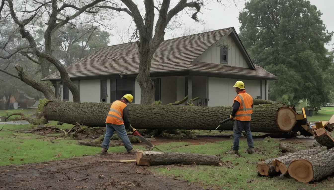 Provider crew safely clearing a fallen tree from a home's yard in Beavercreek after a storm