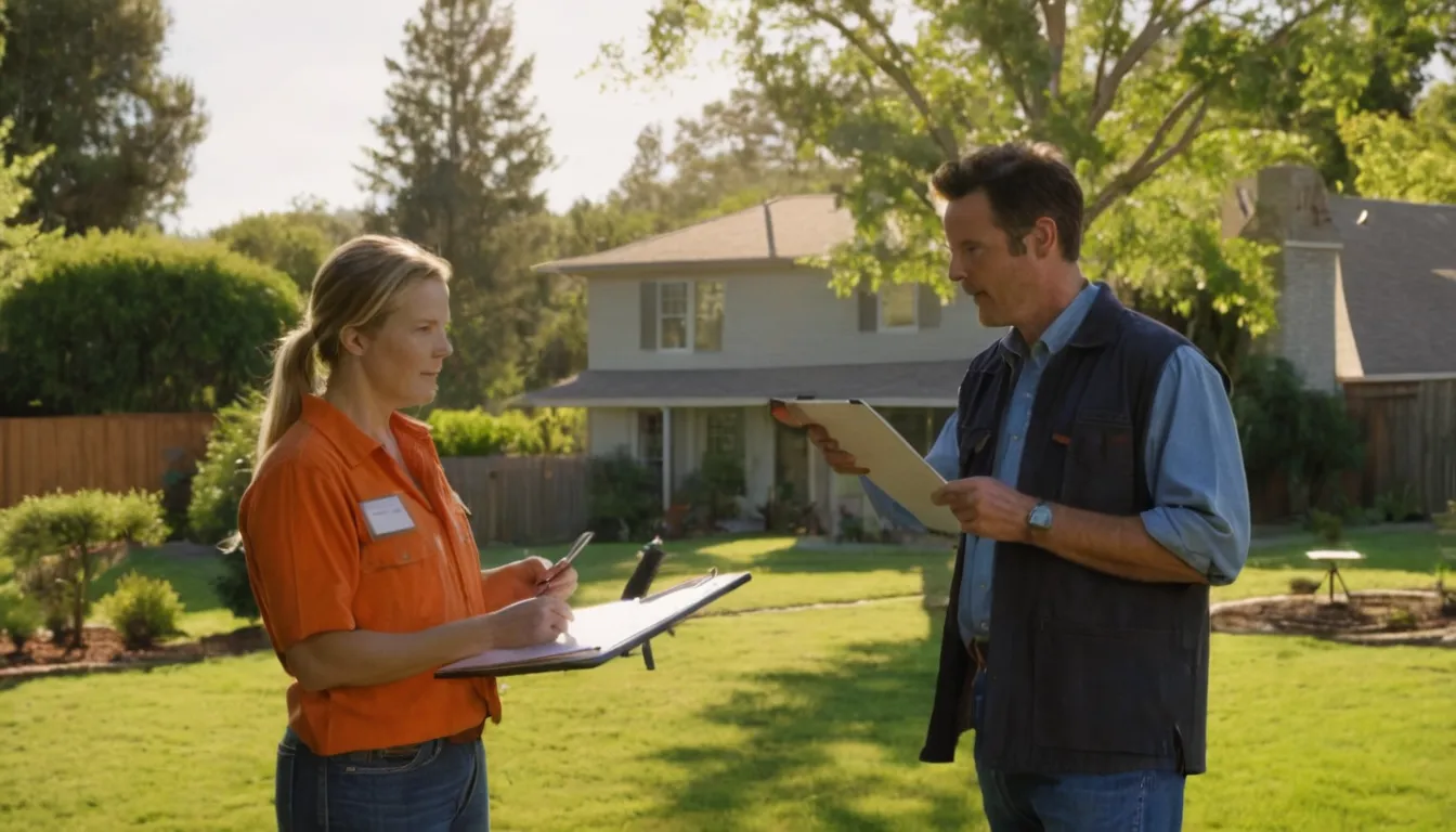 A homeowner talking with a local tree provider about a leaning tree in the Beavercreek area