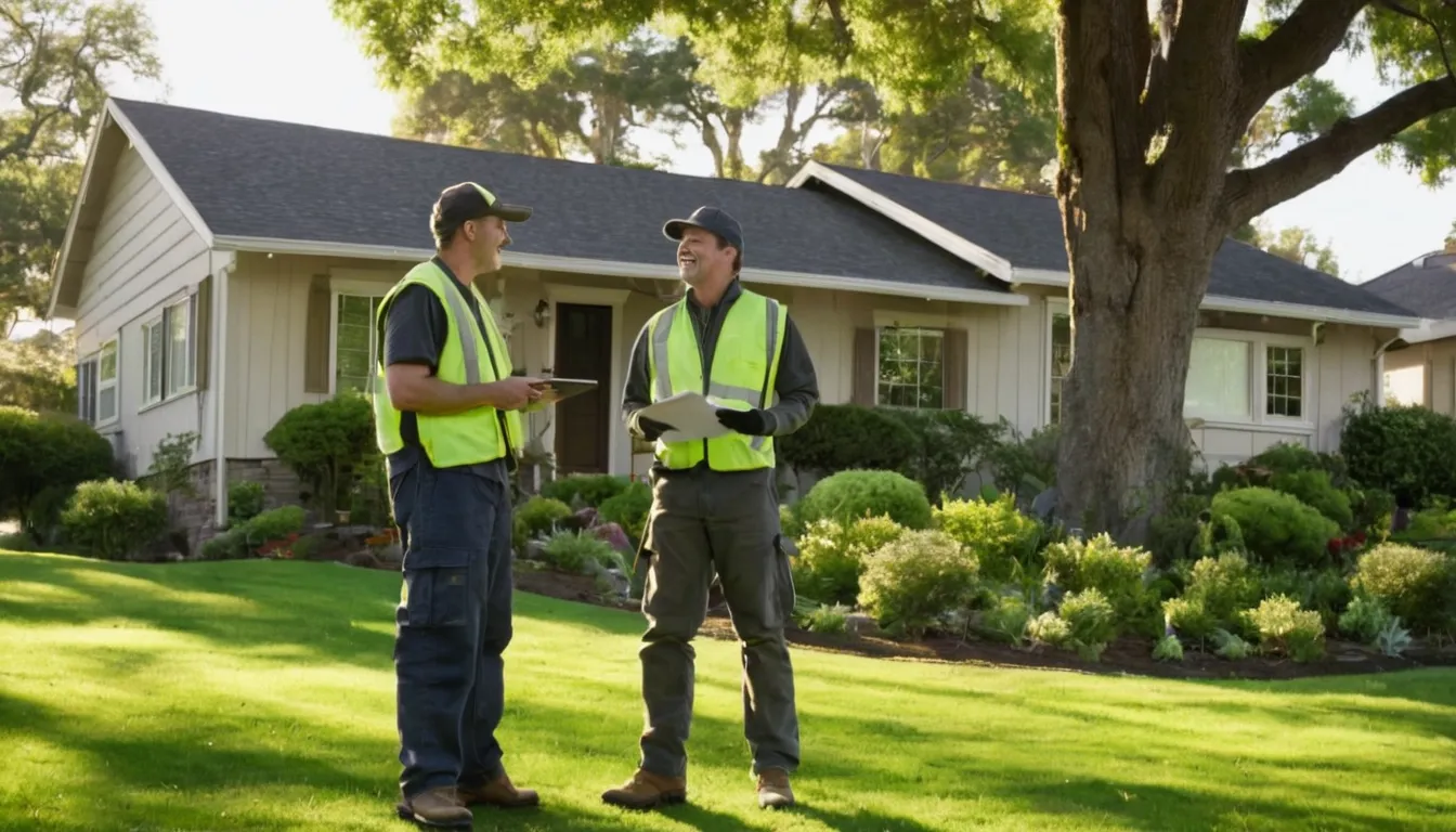 Friendly local provider and homeowner talking beside a tall tree in a residential yard in Beavercreek